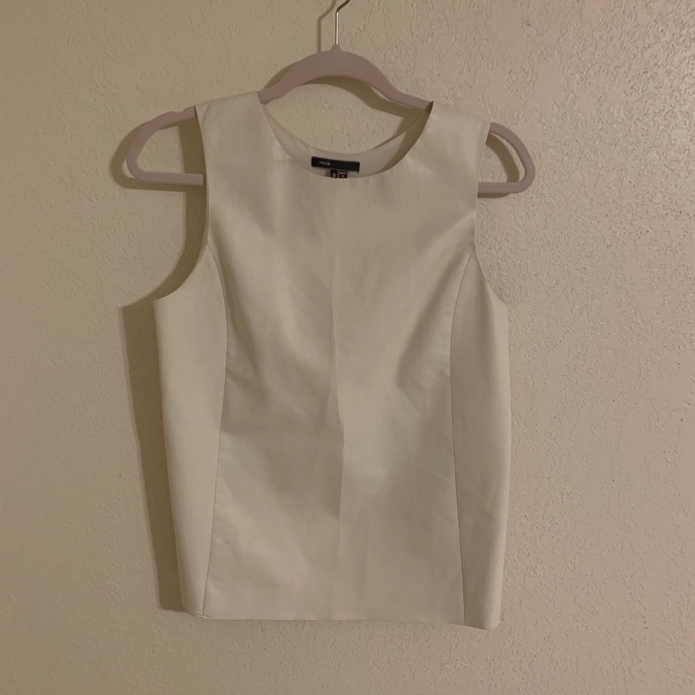 Vince Lambskin Leather Mixed Material Top